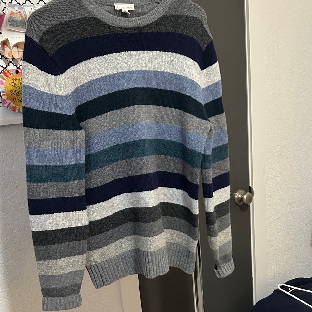 GAP Men's Wool Striped Crewneck Sweater - Gray, Blue, Green